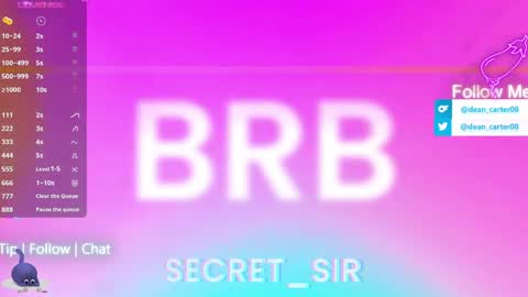 Snapshot of secret_sir chatting on 05-17-26, 11:23 Dean Carter online show from 05-17-26, 11:23
